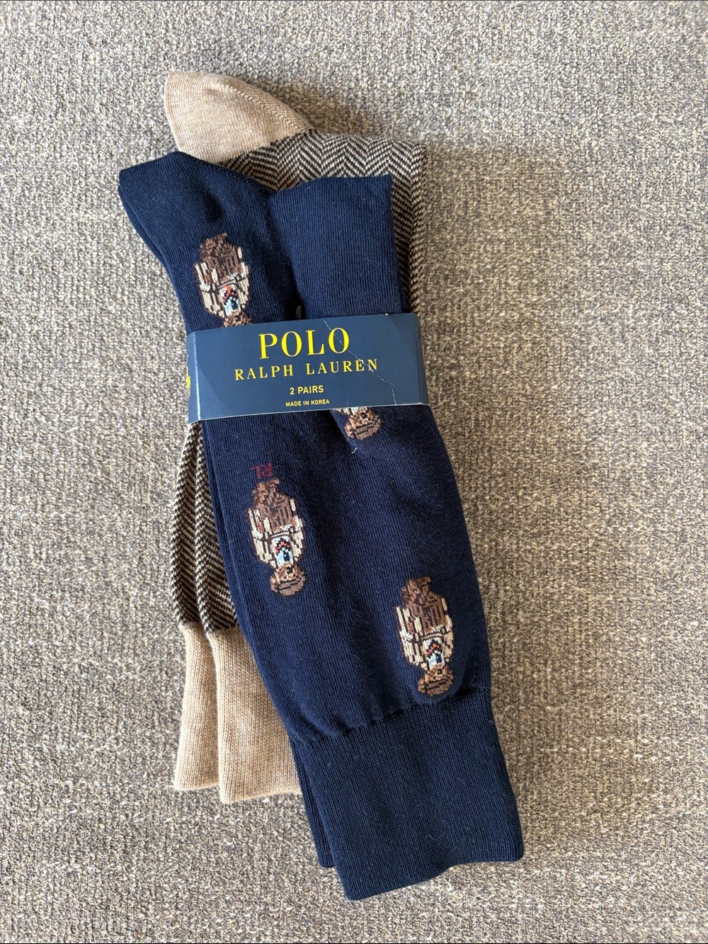 Polo by Ralph Lauren Men's Navy & Tan Dress Sock 2-Pack NEW Shoe Size 12-17